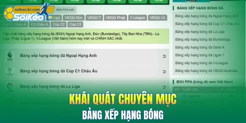 Bảng Xếp Hạng 1 Khái quát chuyên mục bảng xếp hạng bóng đá