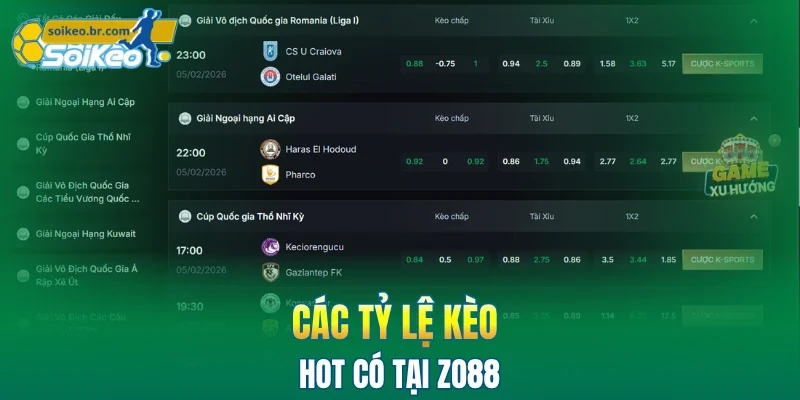 ZO88 - Review Nhà Cái Thể Thao Uy Tín, Phục Vụ 5 Sao 3 Một số tỷ lệ kèo hot có tại nhà cái