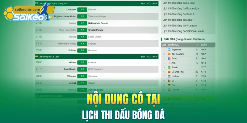 Lịch Thi Đấu 4 Nội dung cập nhật trong chuyên mục lịch đấu bóng