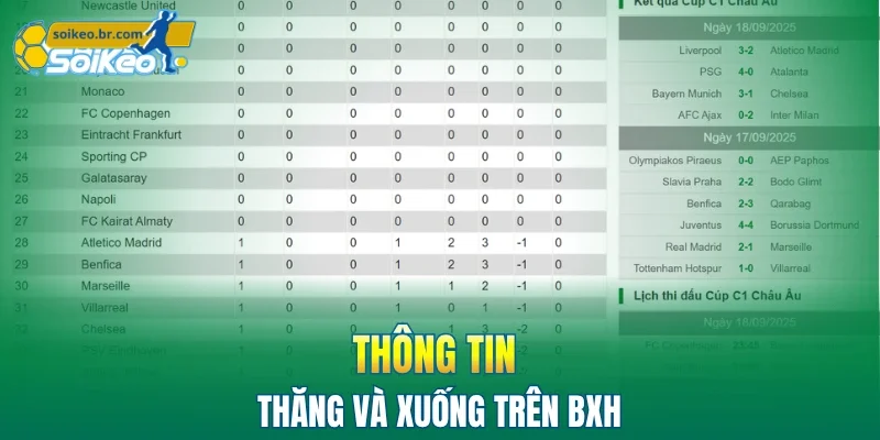 Bảng Xếp Hạng 4 Thông tin thăng hạng và xuống hạng trên BXH